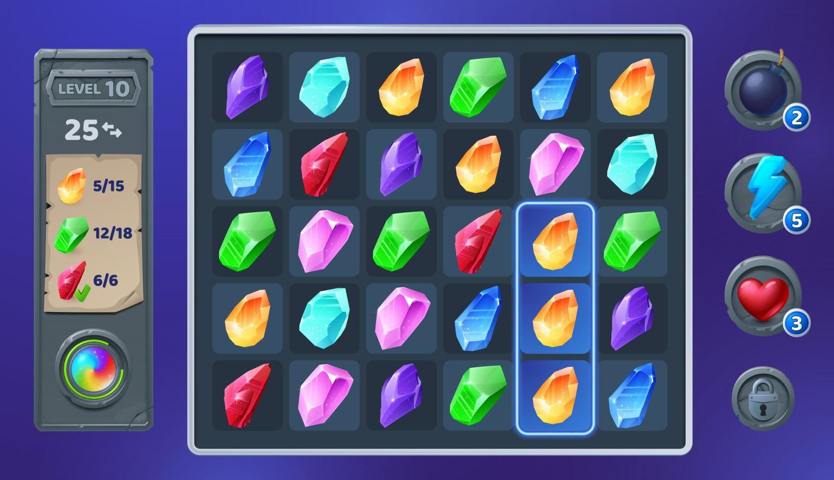 Computer game user interface with crystals puzzle vector