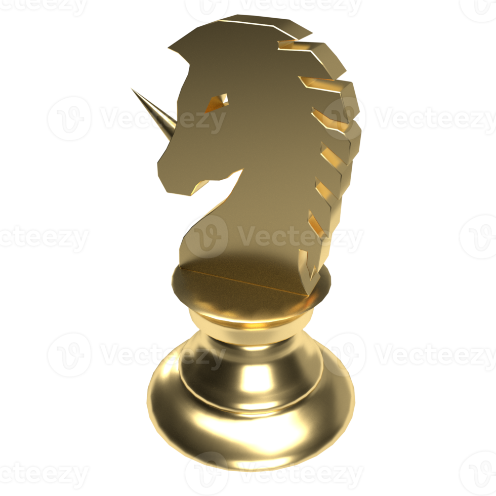 The gold unicorn chess png image 3d rendering