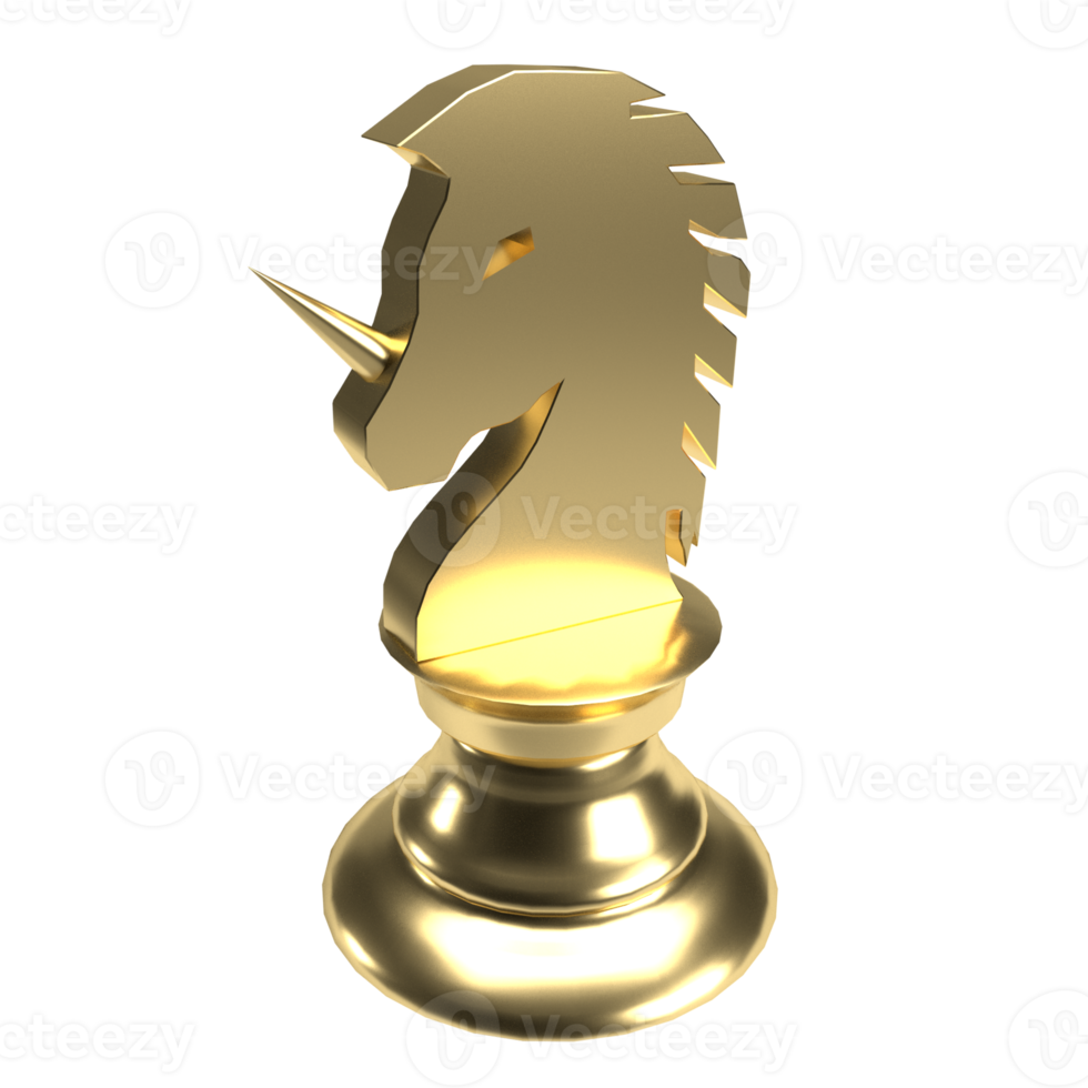 The gold unicorn chess png image 3d rendering