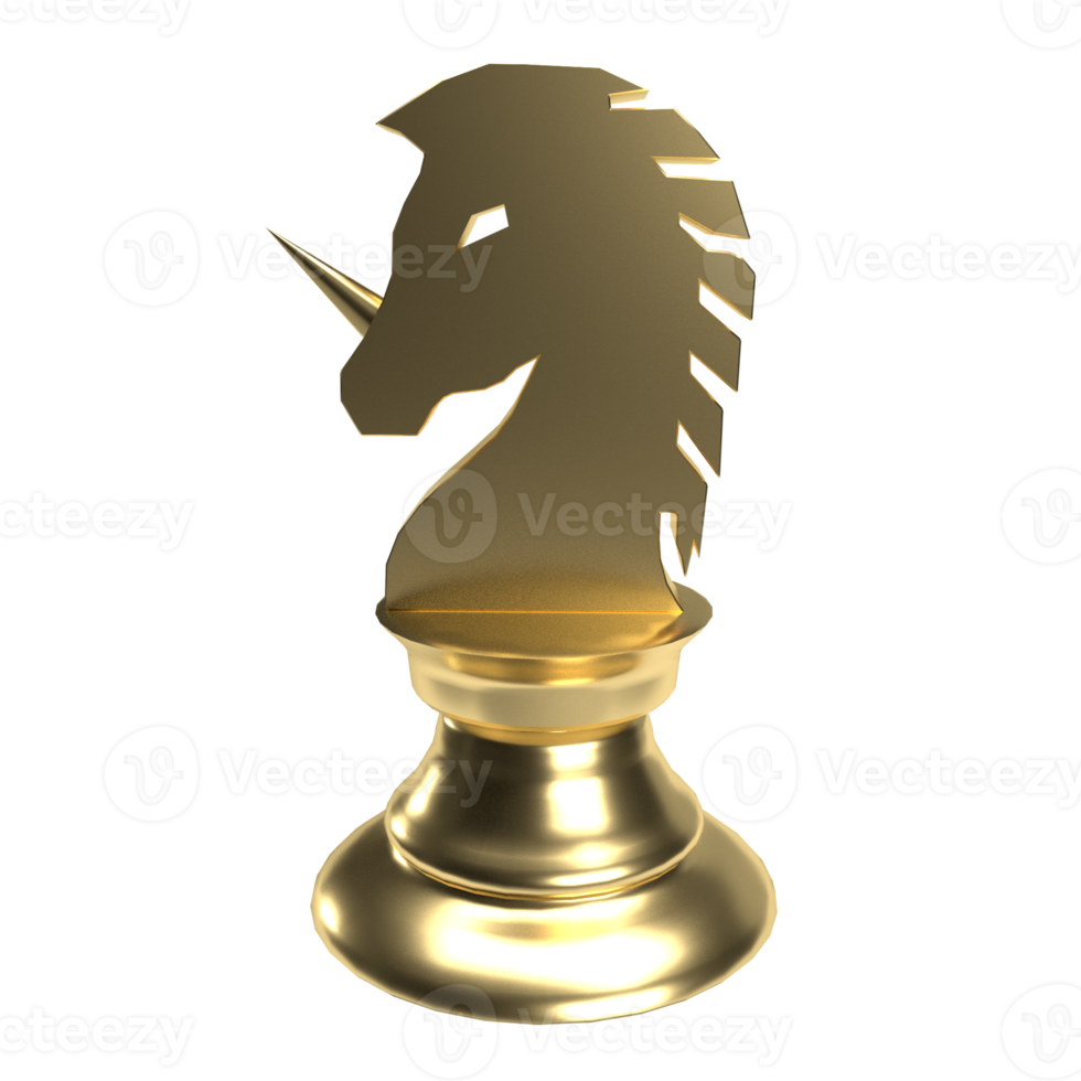 The gold unicorn chess png image 3d rendering