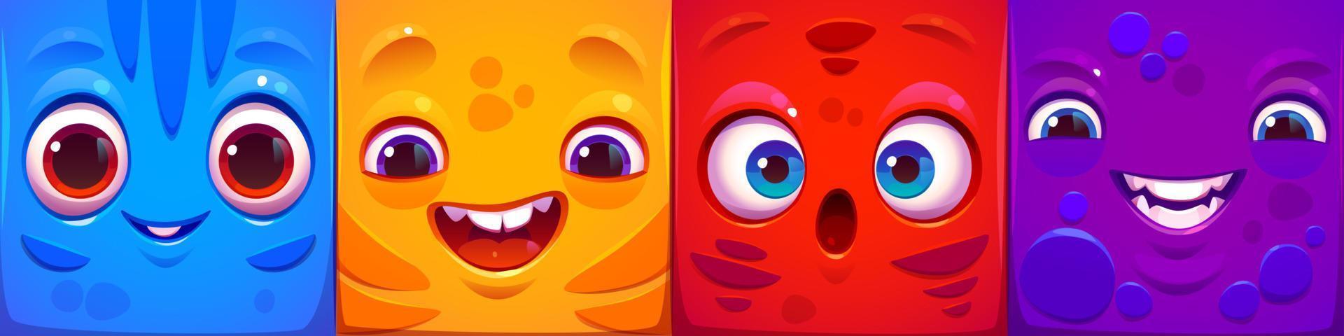 Square monster face emotion. Abstract game avatar vector