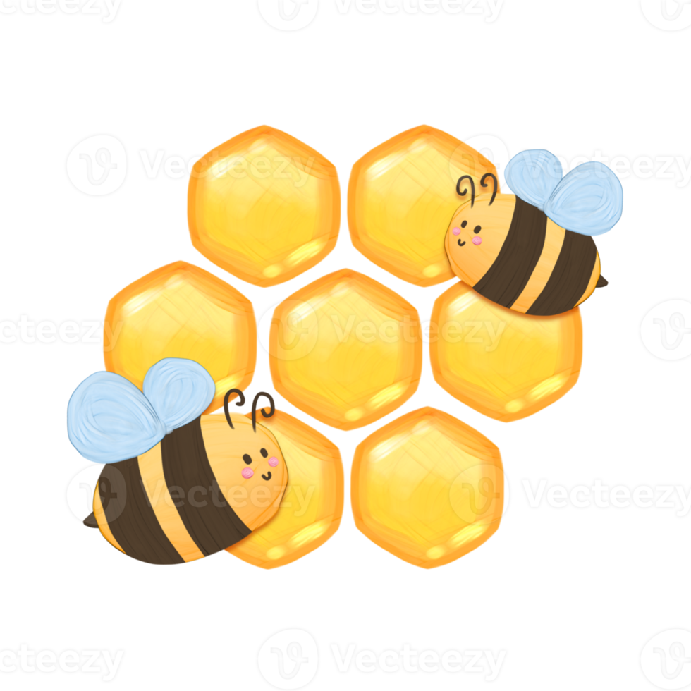 Cute honeycomb and bee stationary sticker oil painting png