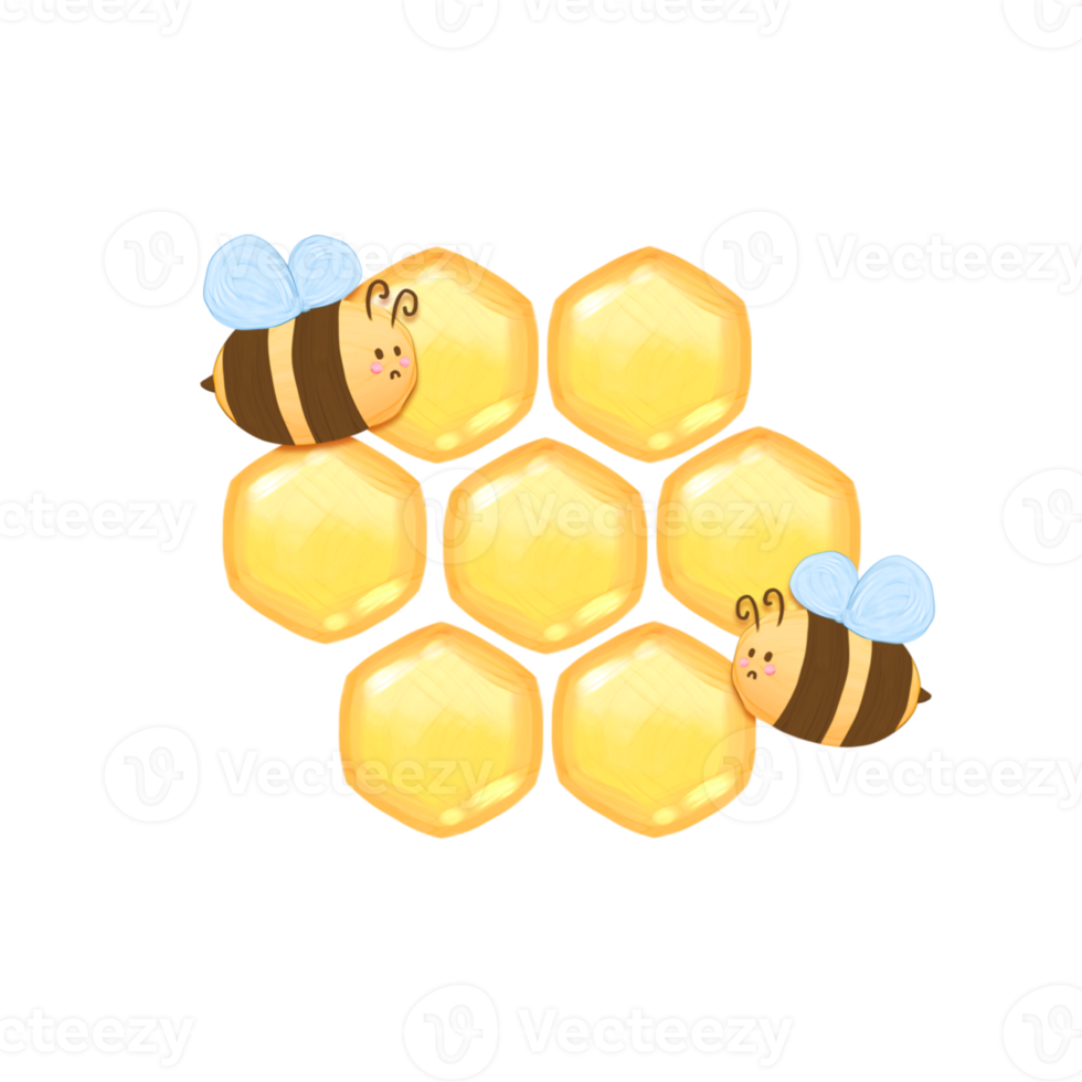 Cute honeycomb and bee stationary sticker oil painting png