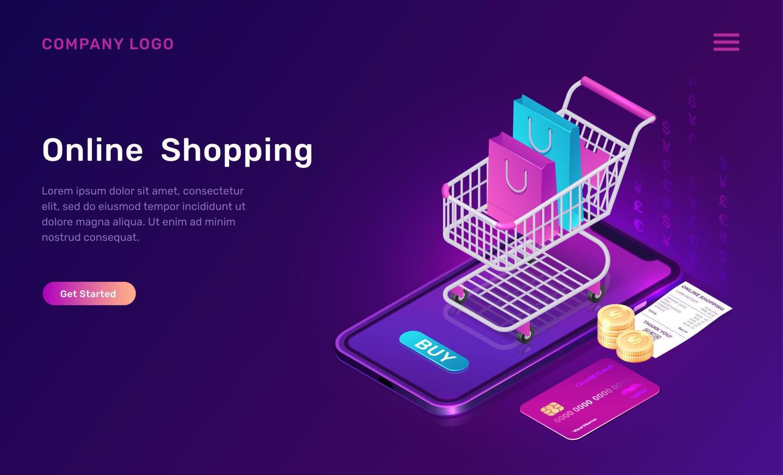 Online shopping, isometric concept for mobile app vector