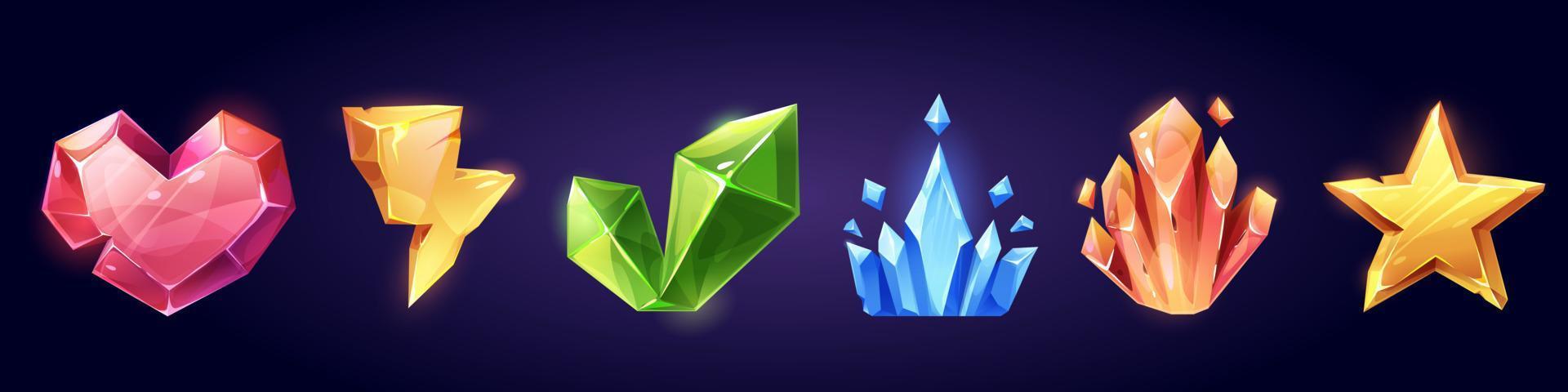 Game gem stone, magic jewel crystal icons vector