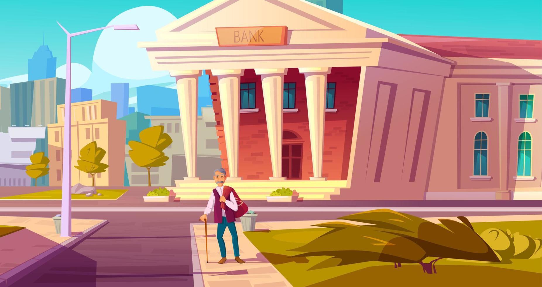 Pension fund, bank saving money cartoon concept vector