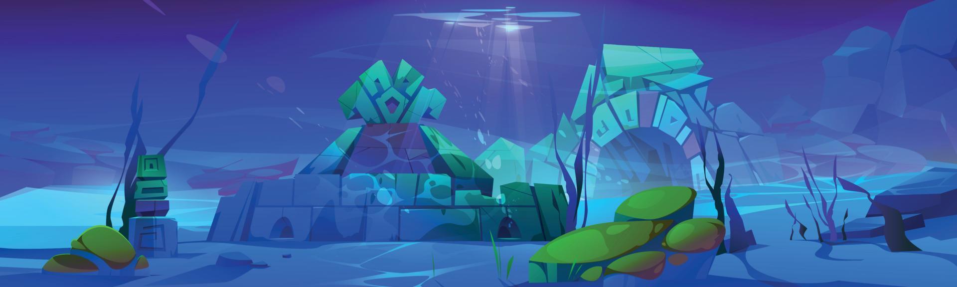 Atlantic underwater ocean game background of ruin vector