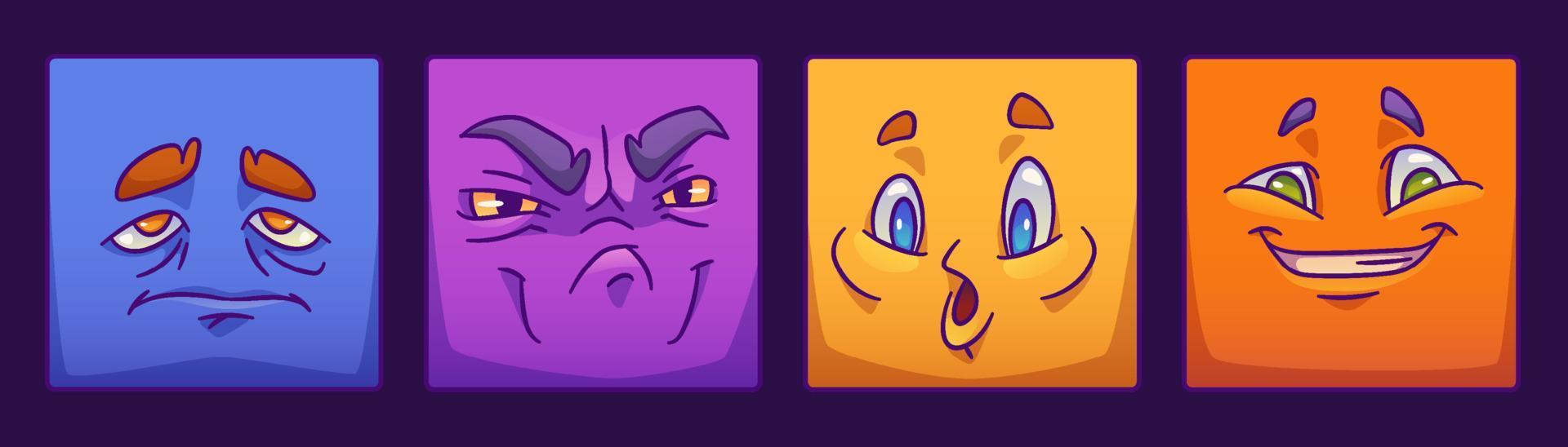 Square monster face emotion. Abstract game avatar vector