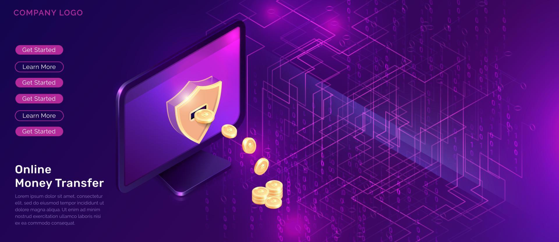 Cryptocurrency mining isometric concept vector