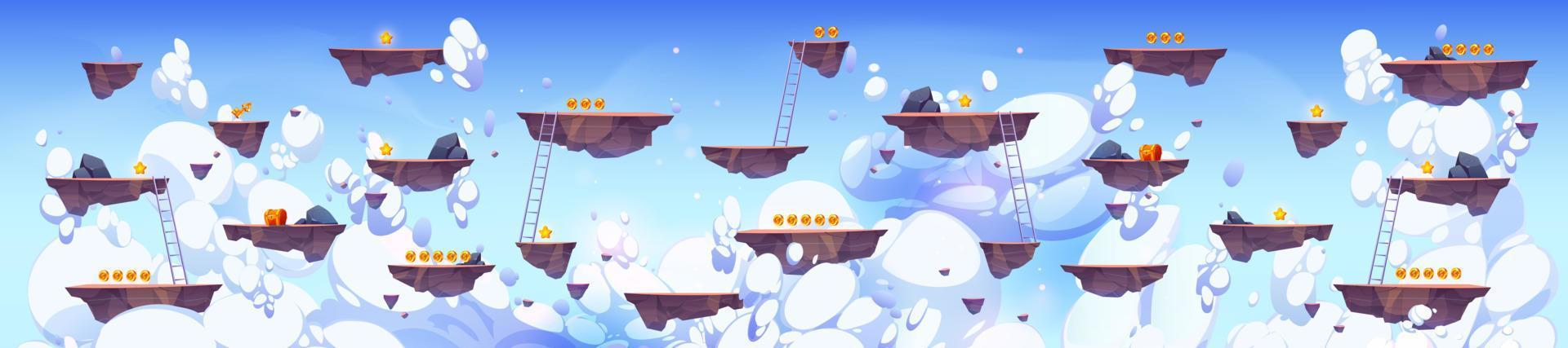 Flying rock islands in sky vector game background