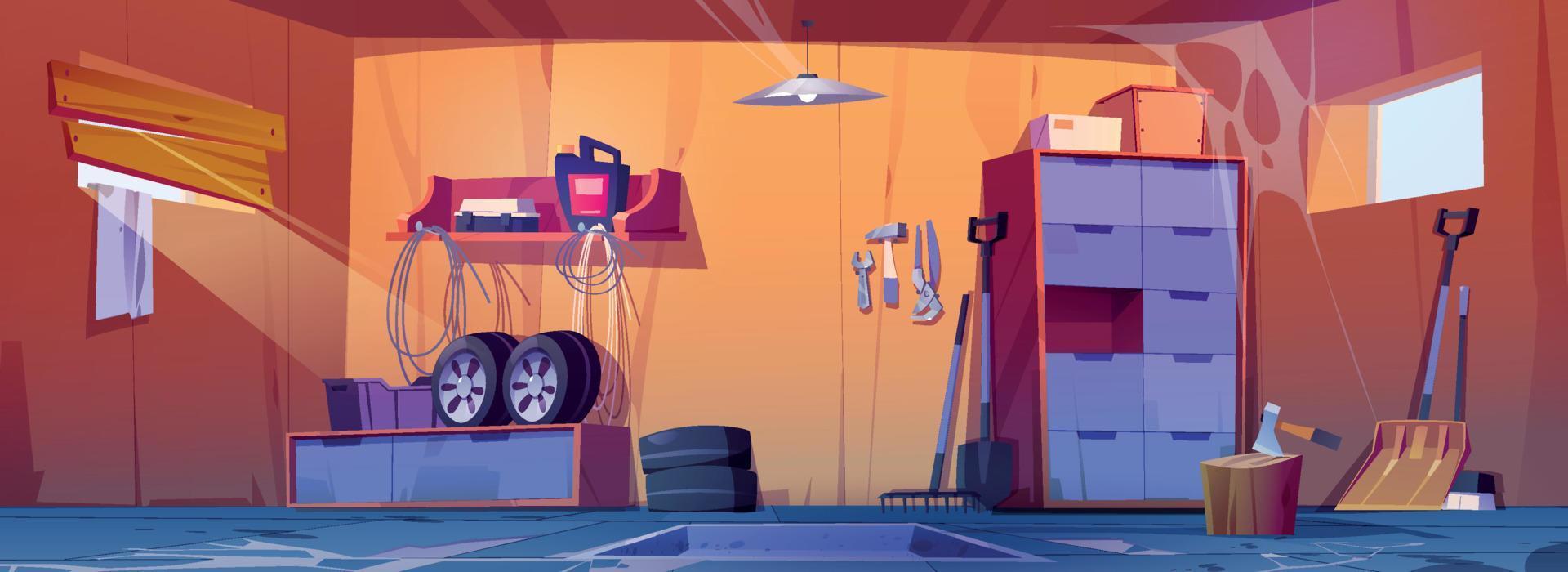 Abandoned garage interior. Dirty house storage vector