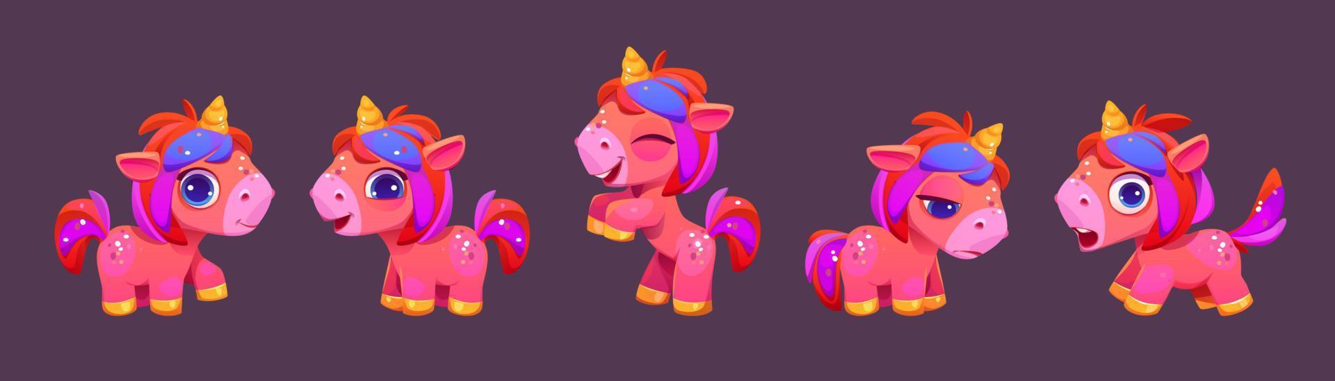 Set of cute rainbow unicorn isolated on background vector