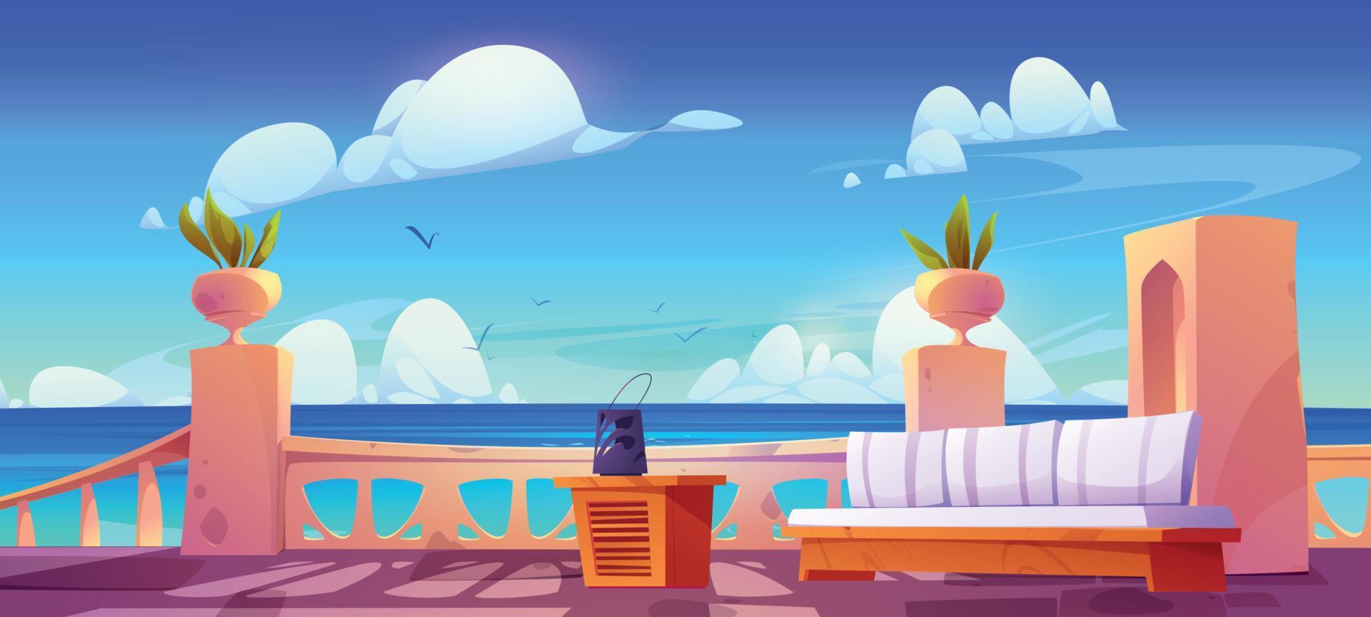 Balcony or terrace with view on mediterranean sea vector