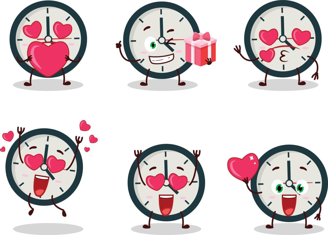 reloj dibujos animados personaje con amor linda emoticon vector
