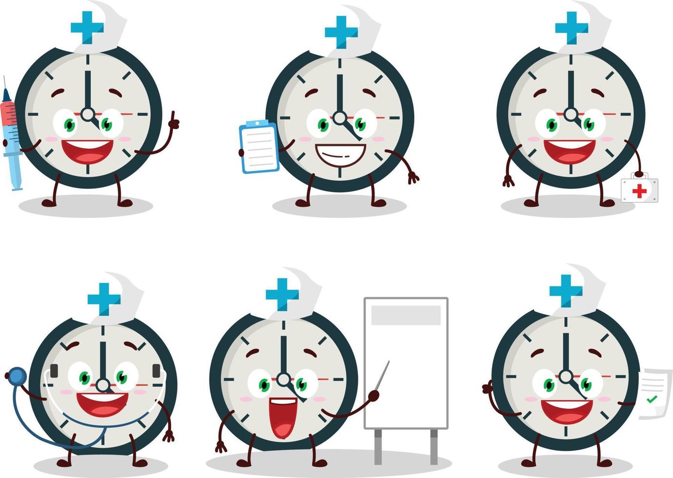 Doctor profession emoticon with clock cartoon character vector
