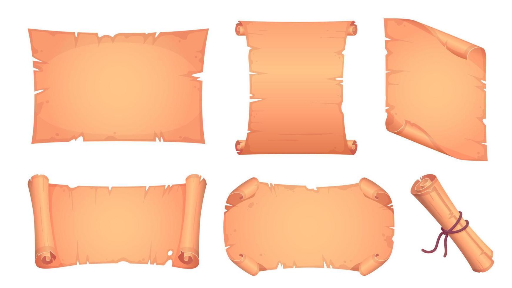 Set of vector old parchment. Ancient papyrus roll
