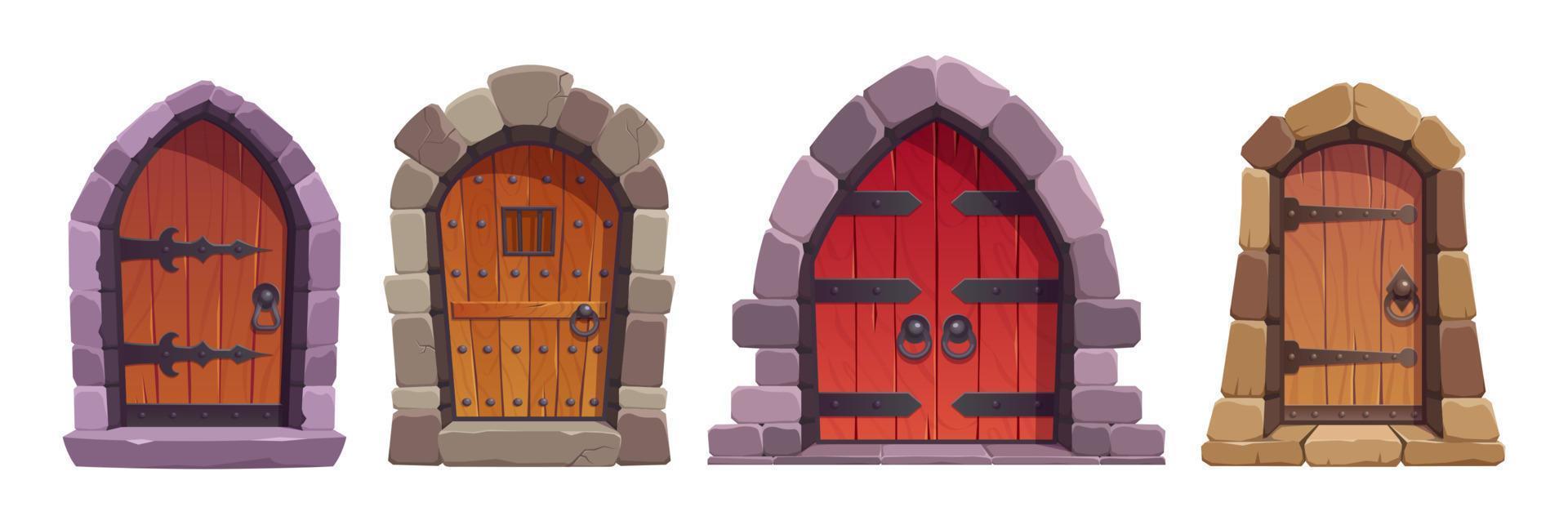 Set of dungeon or castle closed door for game vector