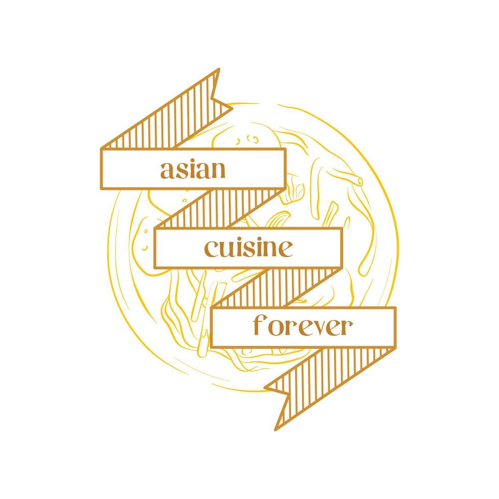 Asian cuisine forever lettering with a bound and a soup vector