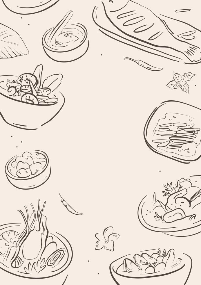 Hand drawn style asian food illustration menu poster vector