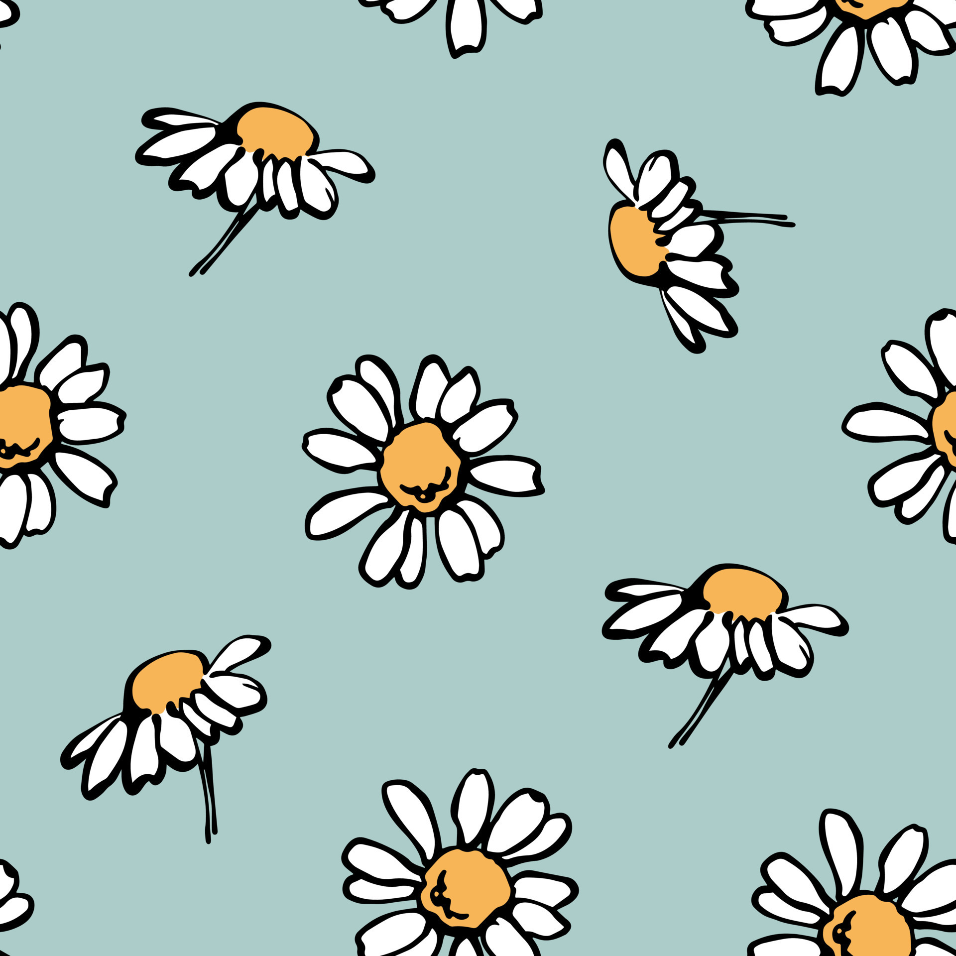 Hand drawn Daisy background. Simple floral seamless pattern in