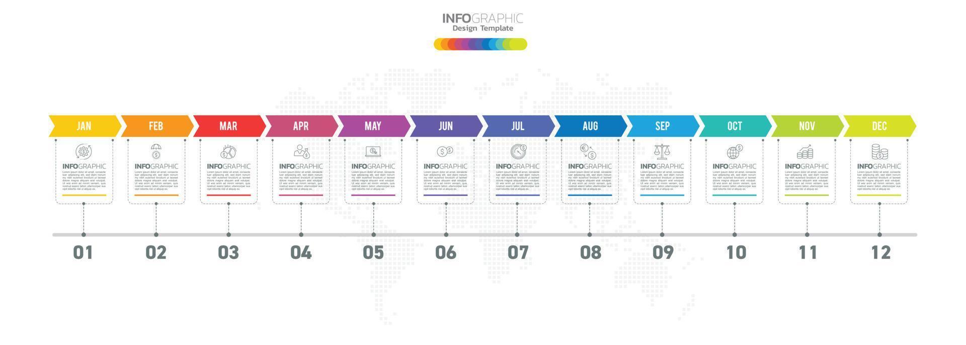 12 meses moderno cronograma diagrama calendario, infografía modelo para negocio. vector