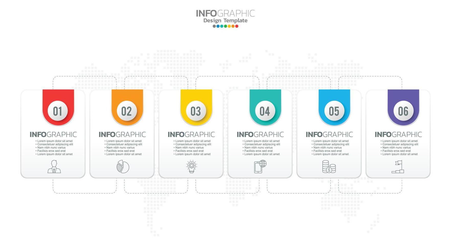 Timeline infographic vector with 6 steps can be used for workflow layout diagram annual report web design.