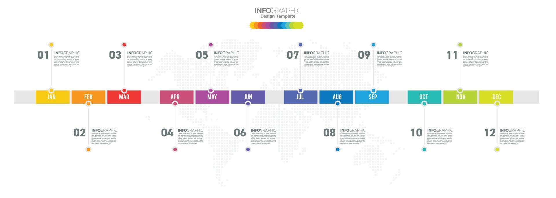 12 Months modern Timeline diagram calendar, Infographic template for business. vector