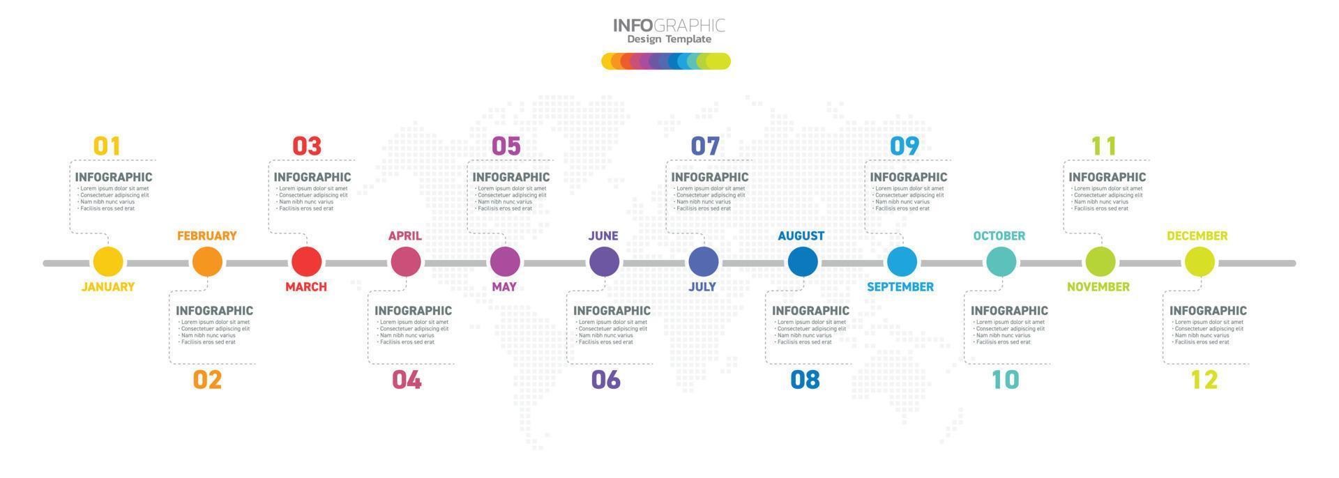 12 Months modern Timeline diagram calendar, Infographic template for business. vector