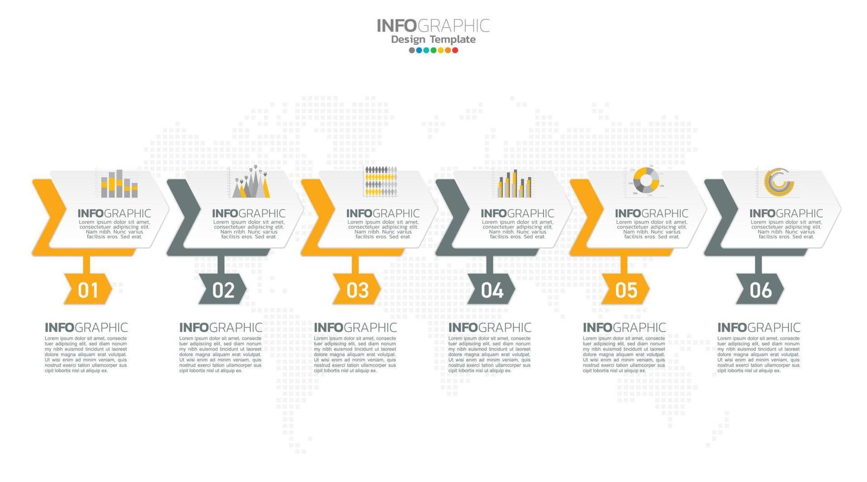 Timeline infographic vector with 6 steps can be used for workflow layout diagram annual report web design.