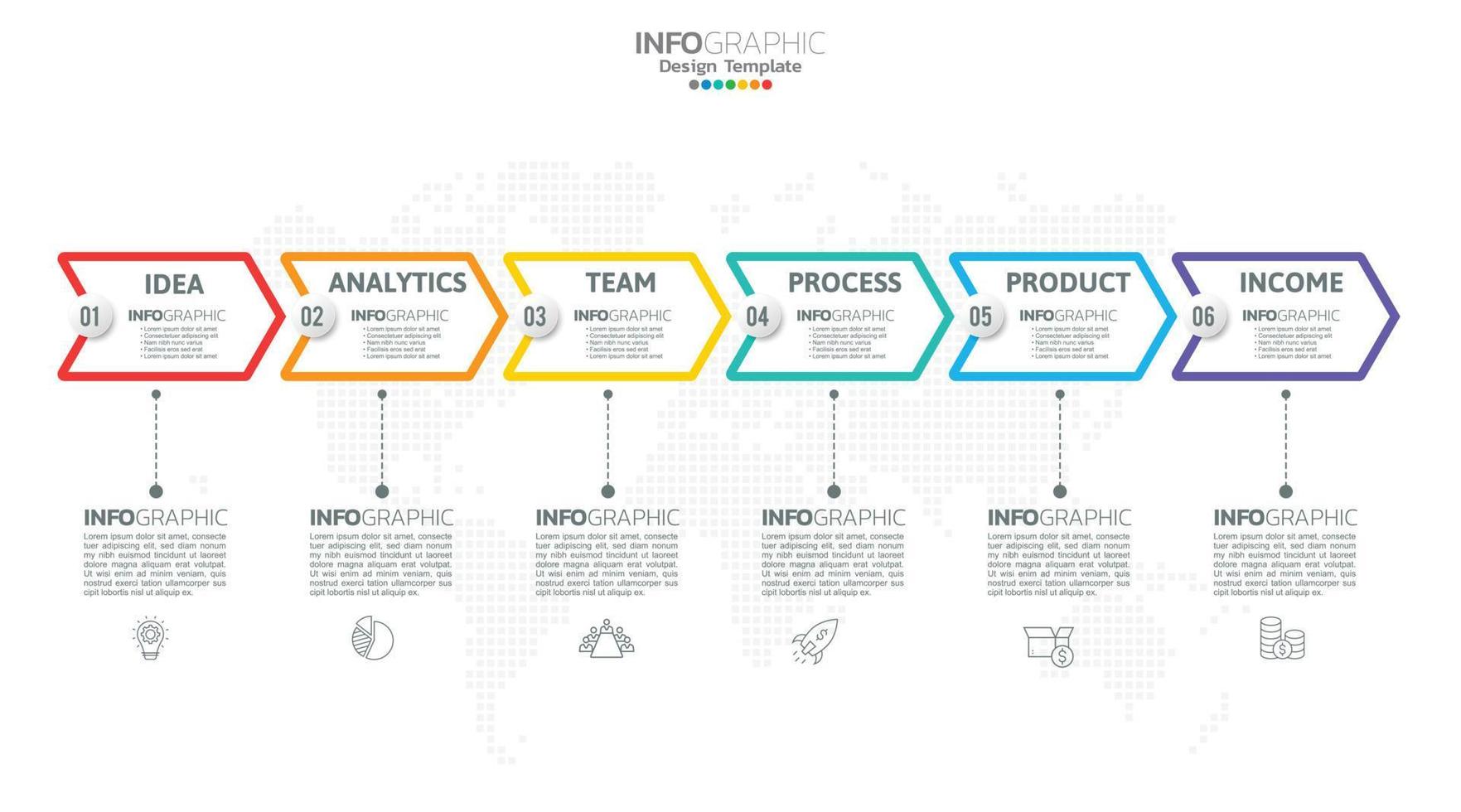 Timeline infographic vector with 6 steps can be used for workflow layout diagram annual report web design.