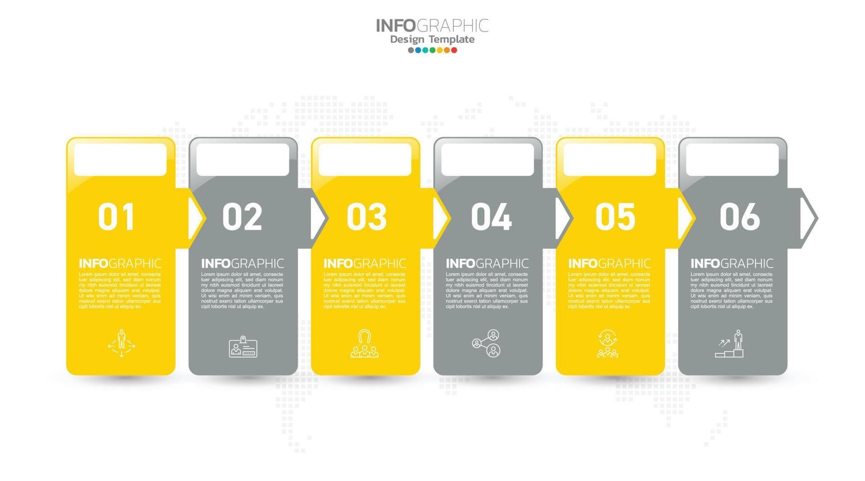 El vector infográfico de línea de tiempo con 6 pasos se puede utilizar para el diseño web del informe anual del diagrama de diseño de flujo de trabajo.