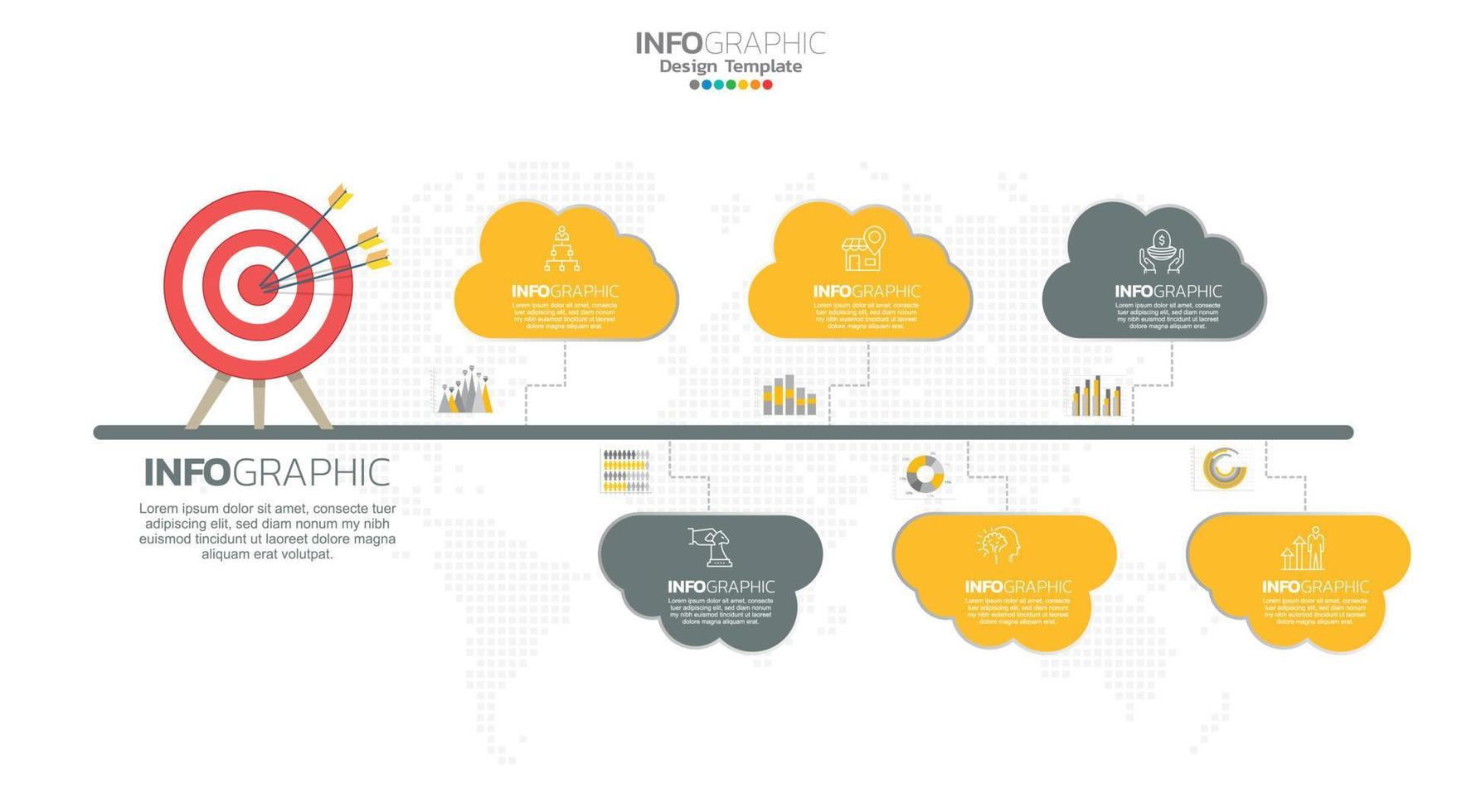 Timeline infographic vector with 6 steps can be used for workflow layout diagram annual report web design.