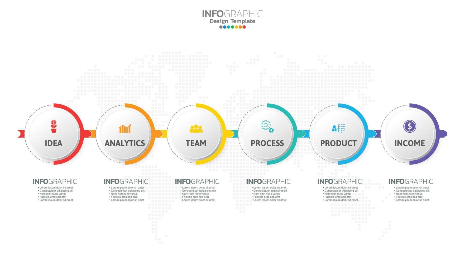Timeline infographic vector with 6 steps can be used for workflow layout diagram annual report web design.