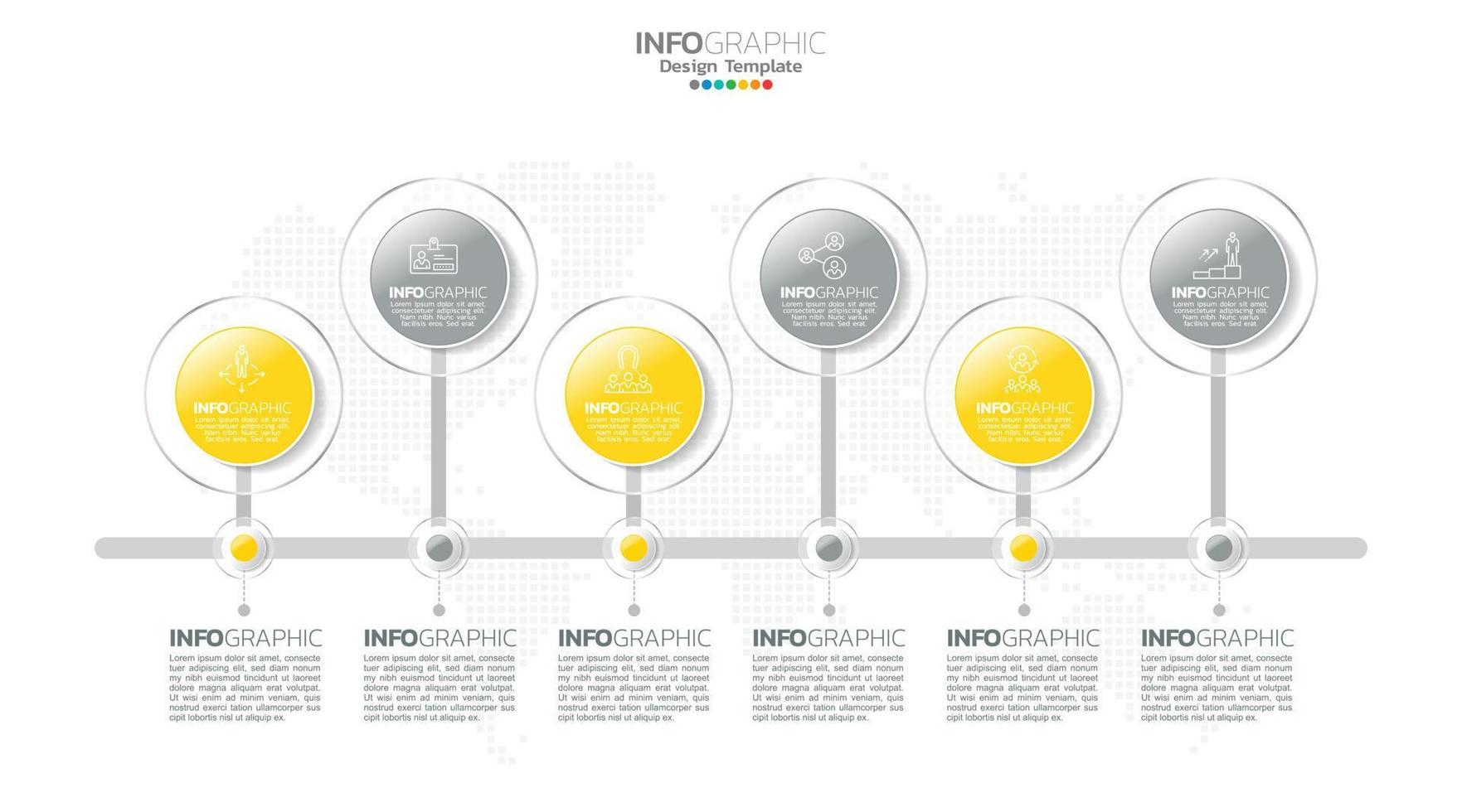 Timeline infographic vector with 6 steps can be used for workflow layout diagram annual report web design.