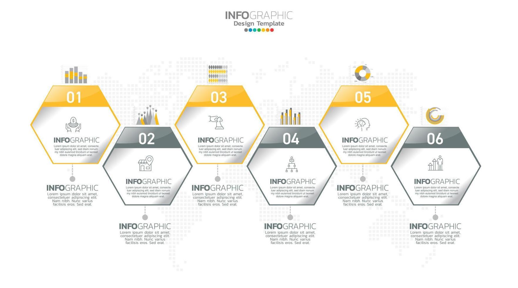 Timeline infographic vector with 6 steps can be used for workflow layout diagram annual report web design.