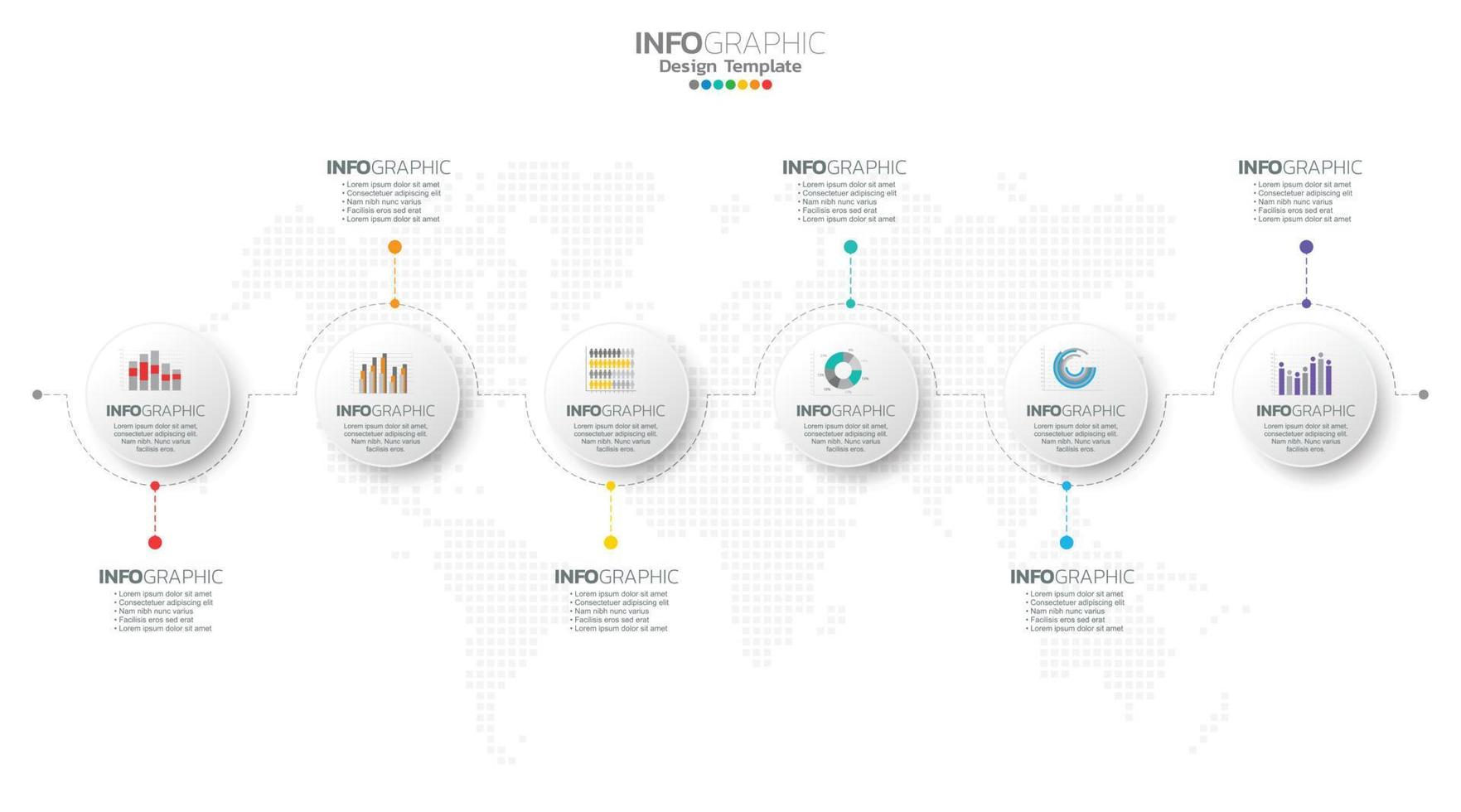 Timeline infographic vector with 6 steps can be used for workflow layout diagram annual report web design.