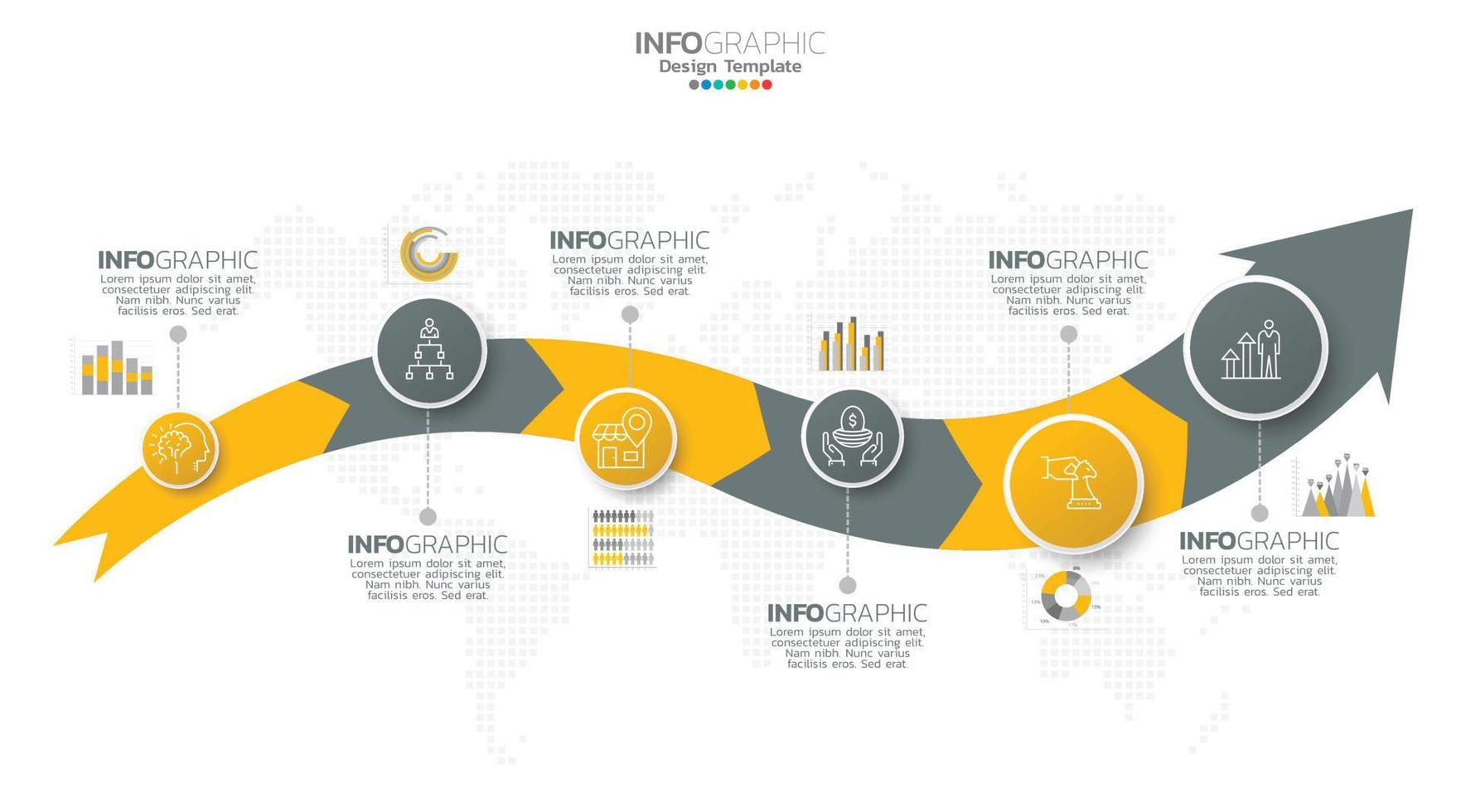 Timeline infographic vector with 6 steps can be used for workflow layout diagram annual report web design.