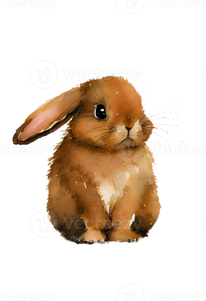 Watercolor drawing of a cute brown rabbit isolated on transparent background png