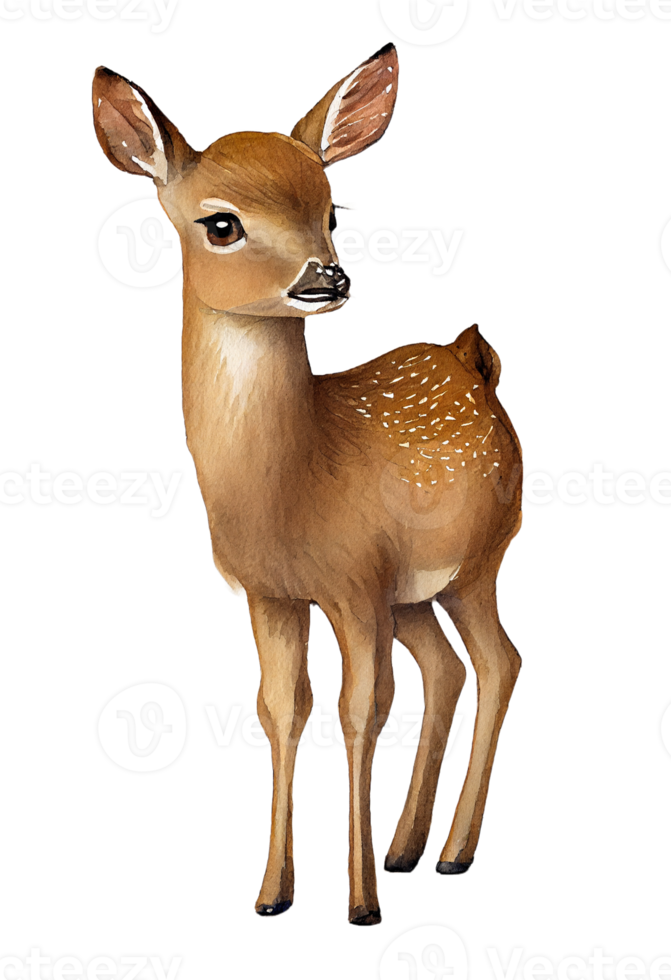 Watercolor drawing of a cute baby deer isolated on transparent background. png