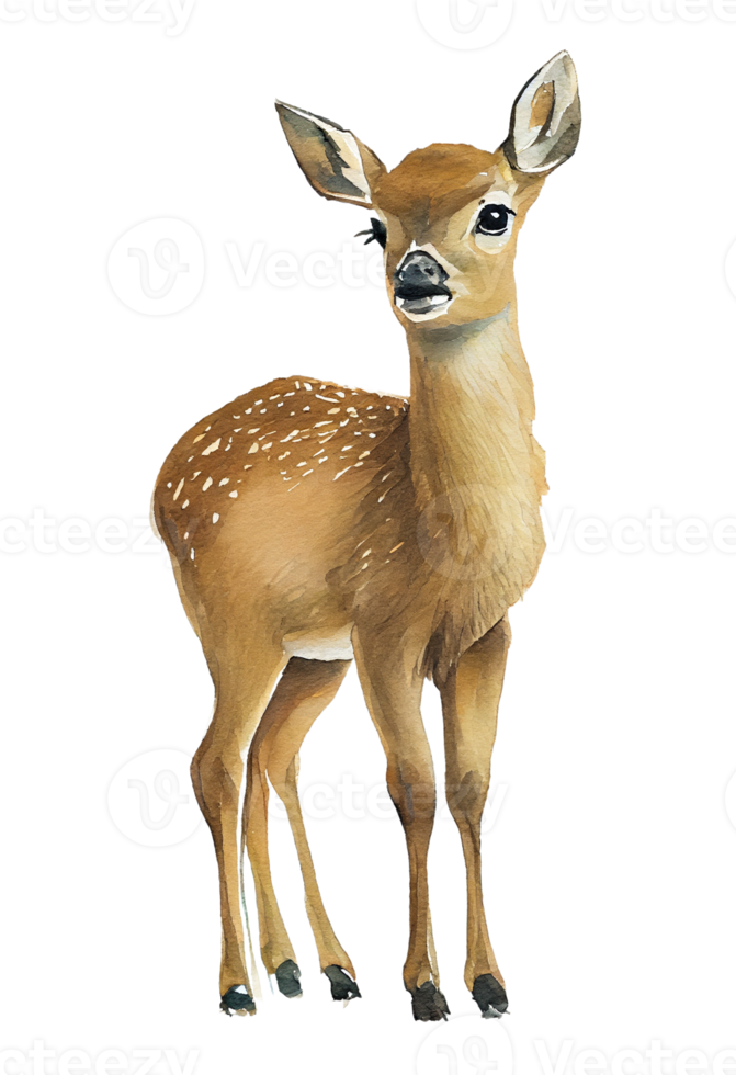 Watercolor drawing of a cute baby deer isolated on transparent