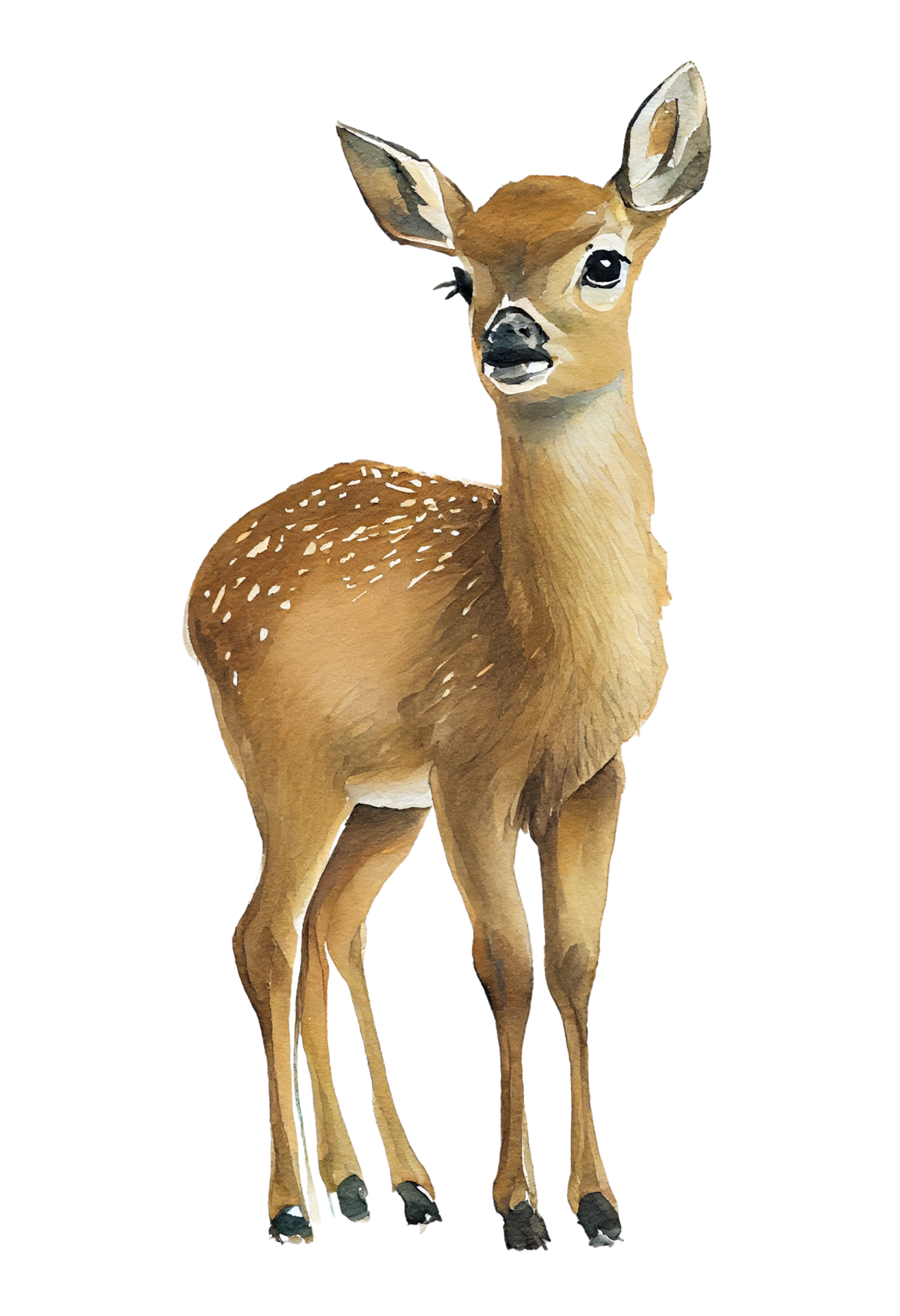 Watercolor Drawing Of A Cute Baby Deer Isolated On Transparent watercolor-drawing-of-a-cute-baby-deer-isolated-on-transparent