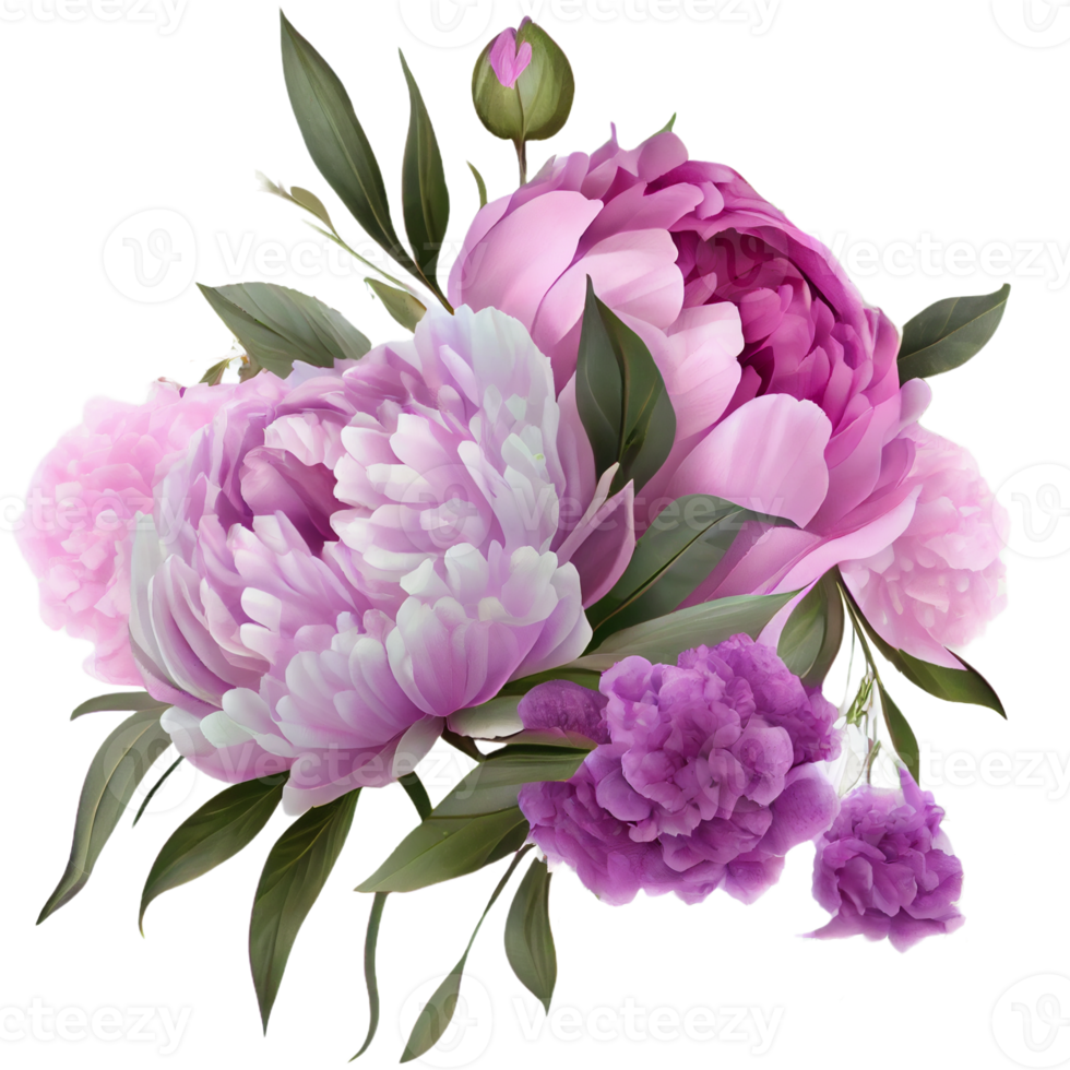 bouquet de pivoines sur une transparent Contexte. png déposer. floral arrangement