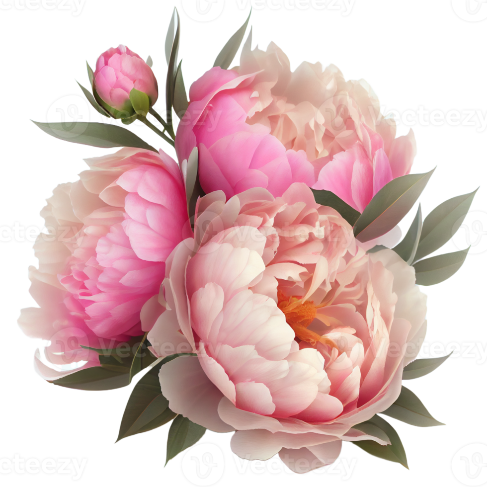 Bouquet of peonies on a transparent background. Png file. Floral arrangement