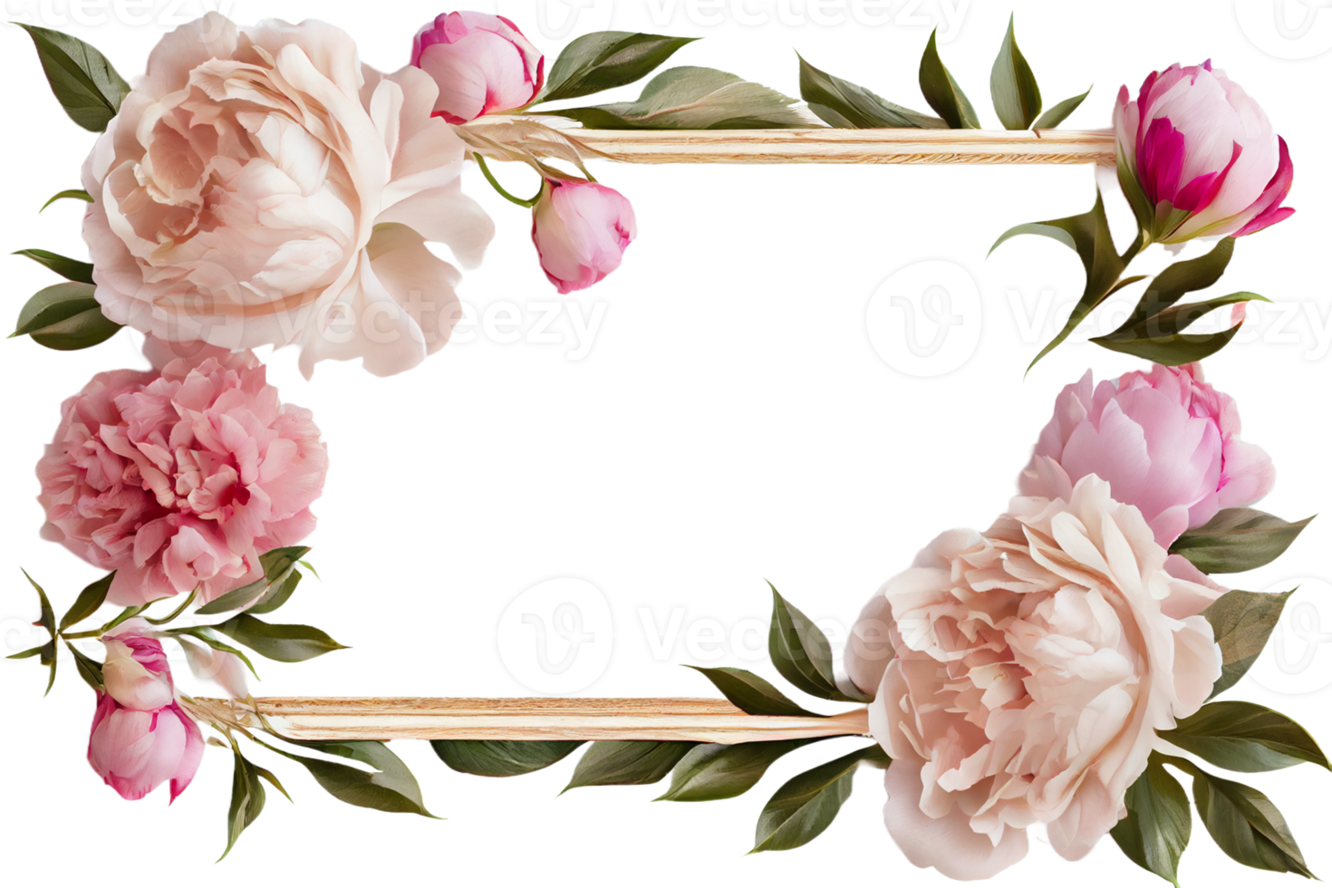 Frame made of peony flowers on a transparent background. Png file. Floral