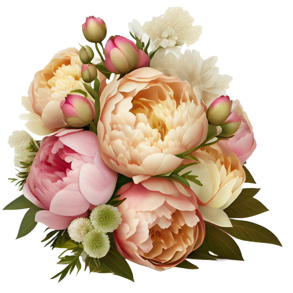 Bouquet of peonies on a transparent background. Png file. Floral arrangement