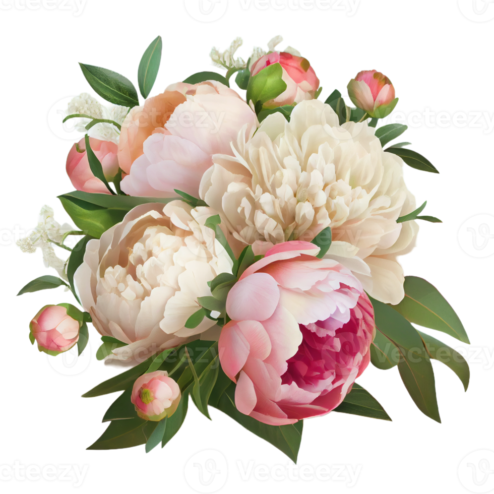 bouquet de pivoines sur une transparent Contexte. png déposer. floral arrangement