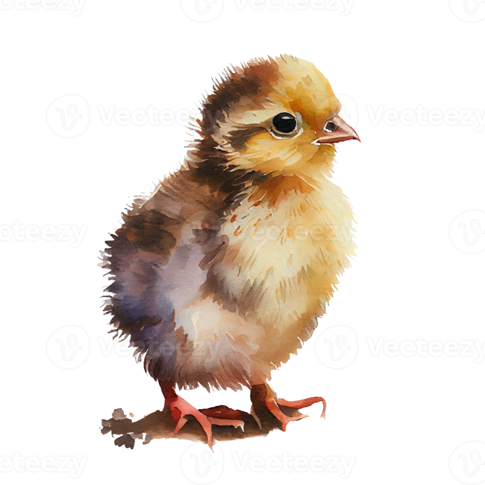 Watercolor drawing of a cute baby chicken isolated on transparent background png