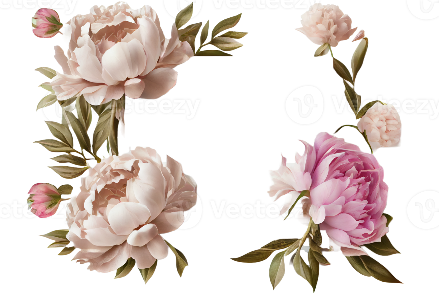 Frame made of peony flowers on a transparent background. Png file. Floral