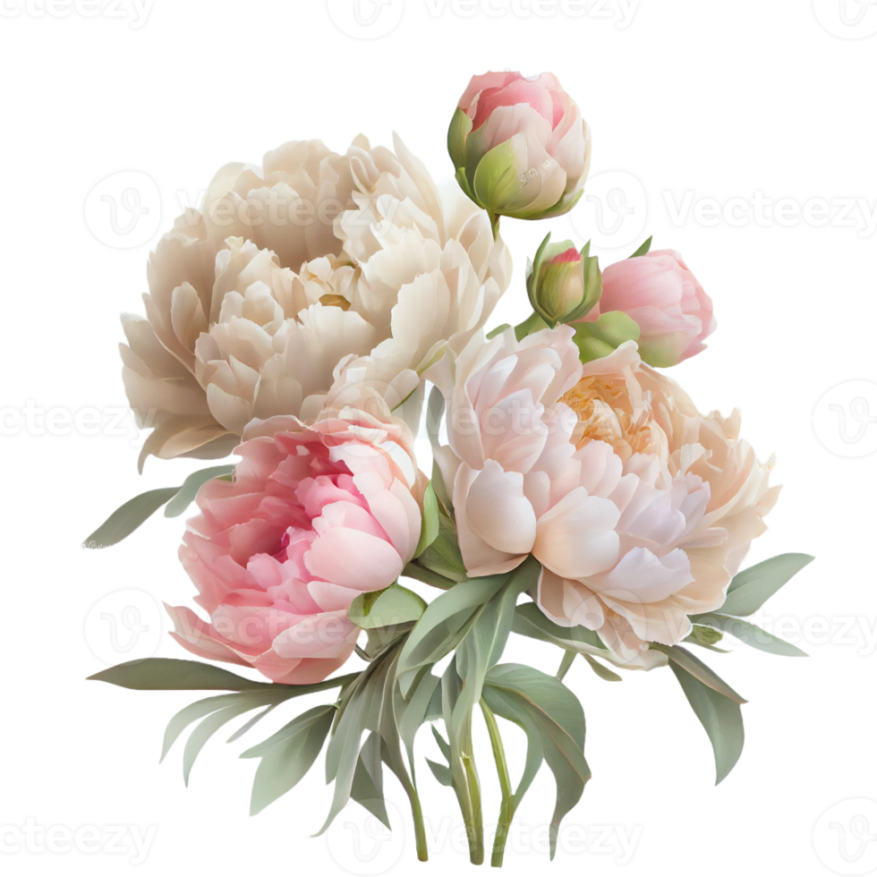 bukett av pioner på en transparent bakgrund. png fil. blommig arrangemang