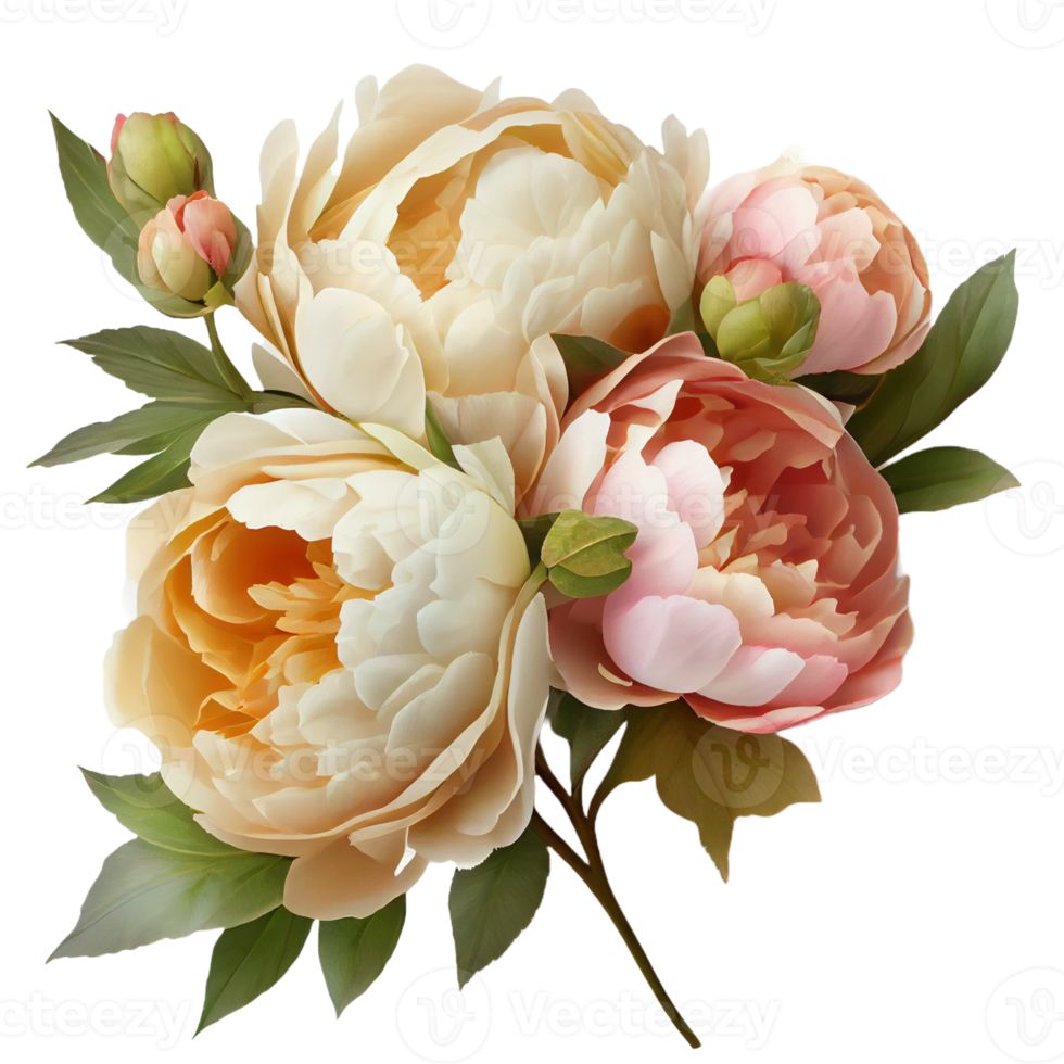 Bouquet of peonies on a transparent background. Png file. Floral arrangement